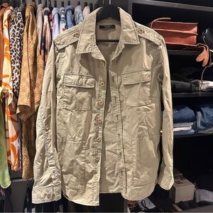 Beige Utility Jacket with Button Accents